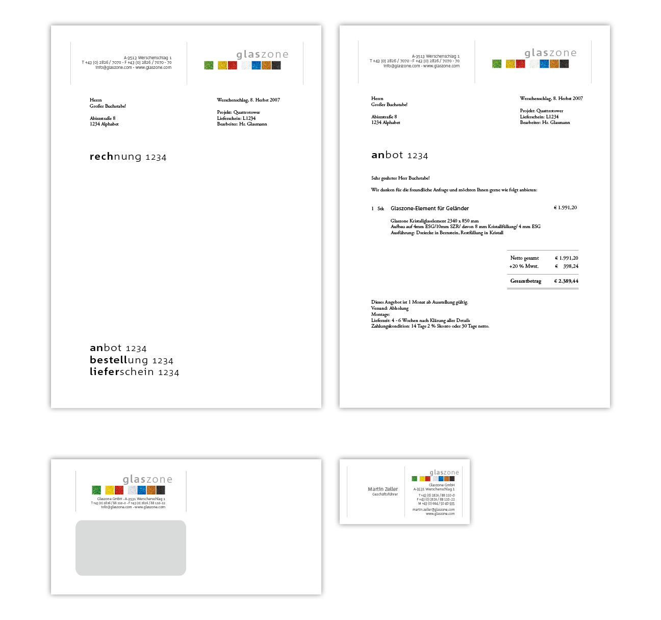 Glaszone Drucksorten Korrespondenz