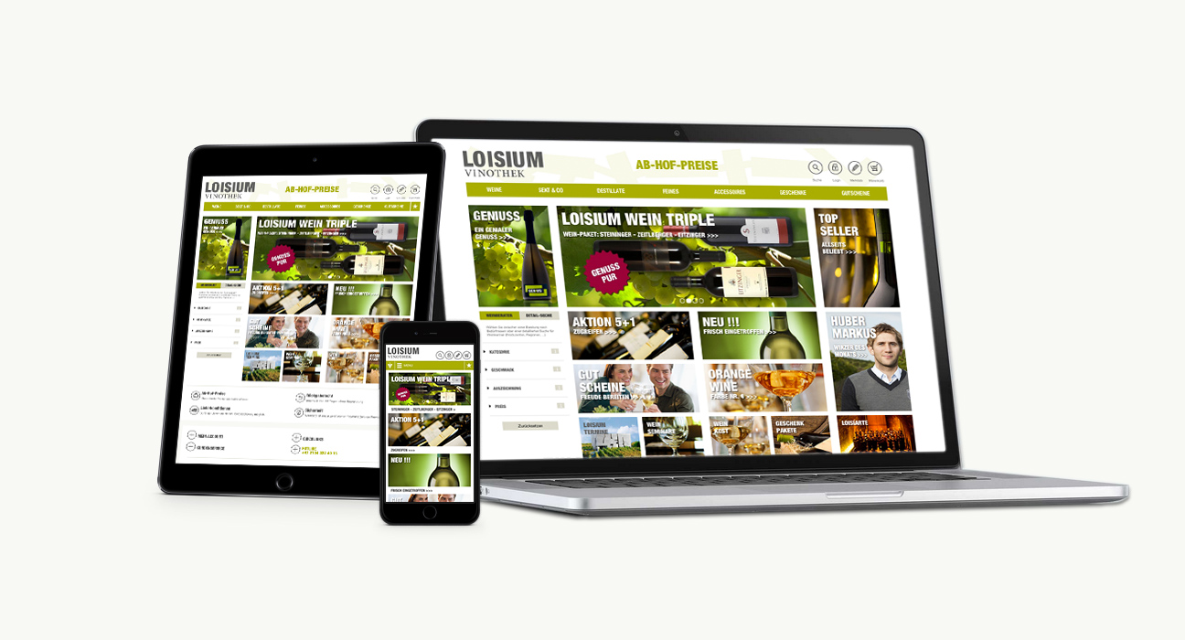 Loisium Online Shop Homepage im responsive Webdesign