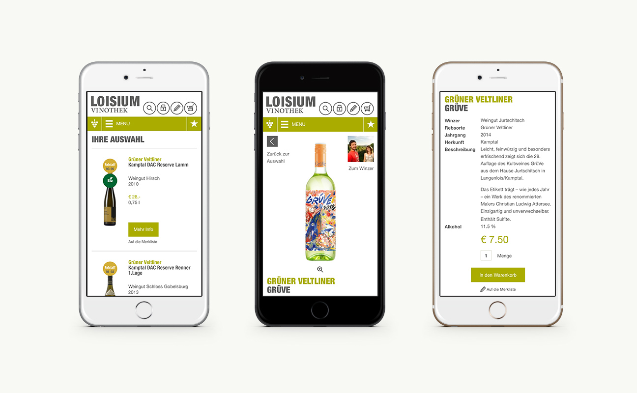 Loisium Online Shop Detailseite auf einem Mobile / Handy