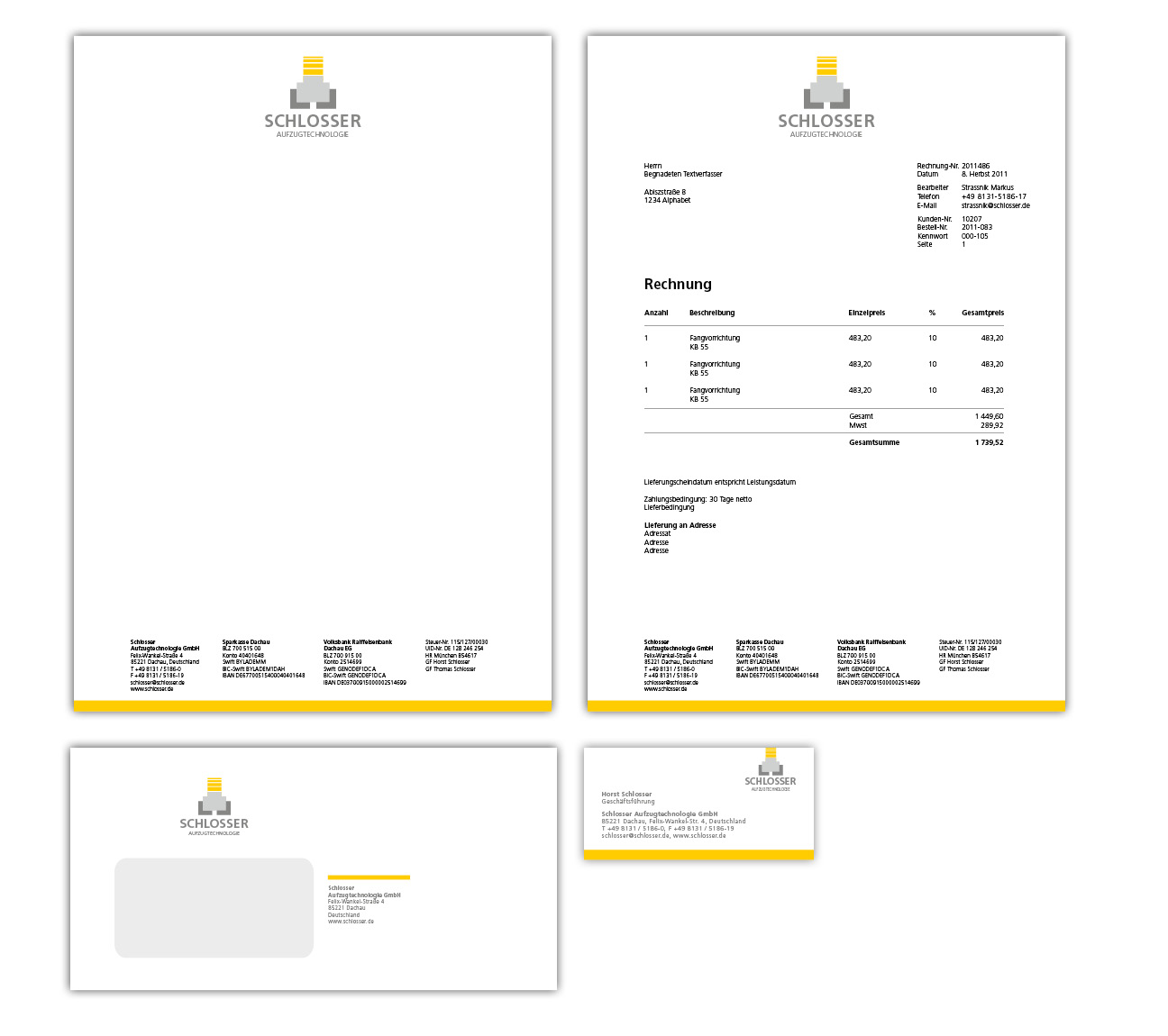 Schlosser Geschäftsausstattung - Brief, Rechnung, Kuvert, Visitenkart