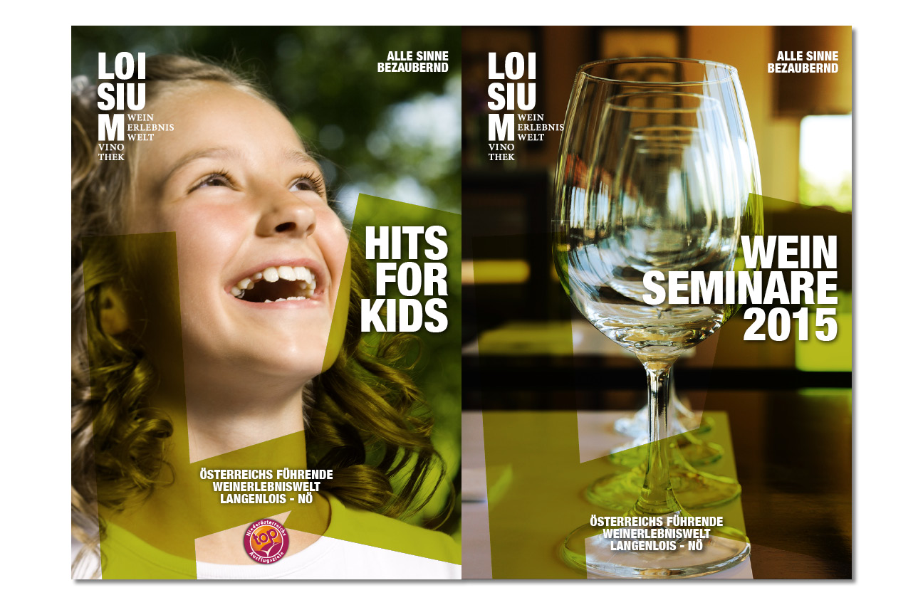 Loisium Folder Titelseiten Kids und Weinseminare